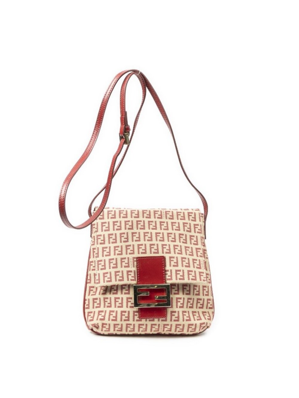 Fendi Small Flap Bag Crossbody Red Beige Zucchino Canvas